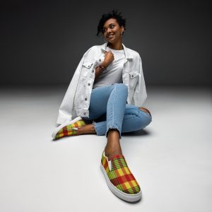 Tennis en toile sans lacets Caribbean style Madras pour femme